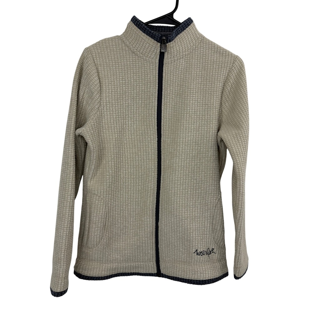 Weird Fish Jacket Womens 8 Beige Grid Textured Full Zip Mock Neck Macaroni Style
